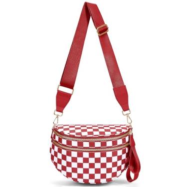 Imagem de hibear Bolsa tiracolo feminina, bolsa transversal de nylon, bolsa quadriculada, preta e branca, pochete crescente, Vermelho
