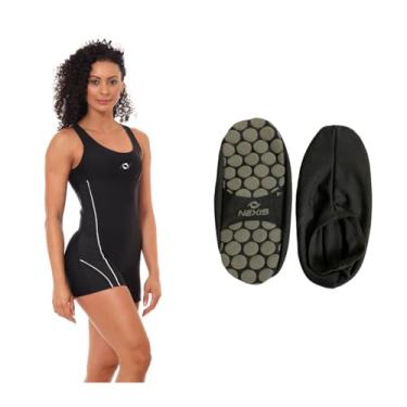 Imagem de Kit Macaquinho Natação Hidroginástica Meia Sapatilha Antiderrapante (Sapatilha Preto G, P)