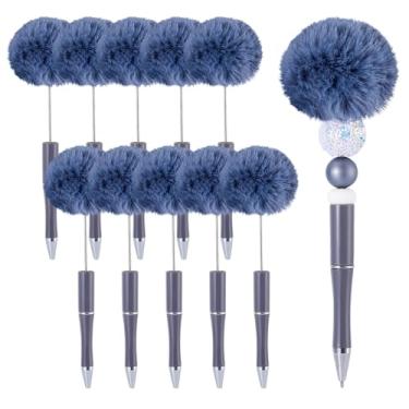 Imagem de Spritewelry Caneta de pelúcia com contas, 10 peças de canetas esferográficas de plástico faça você mesmo, canetas esferográficas, tinta preta, suprimentos para escritório, escola, cinza