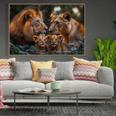 Imagem de Quadro decorativo Familia de Leao com dois filhotes - MeMoldura, 40x60