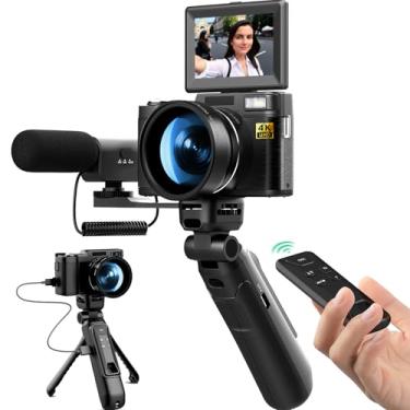 Imagem de Câmera digital para fotografia do YouTube | Câmera vlogging 4K com tela flip e foco automático | O kit de criação inclui controle remoto, microfone, alça de tripé, lente grande-angular/macro e