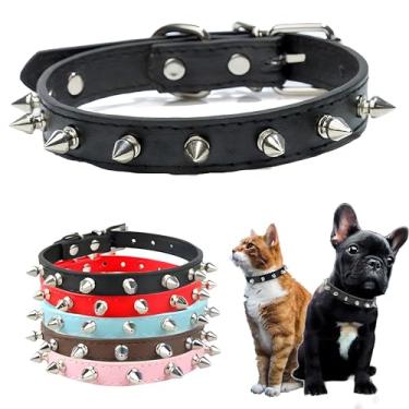 Imagem de Coleira de cachorro cravejada de couro sintético macio cogumelos rebite spiked stud stud coleira de gato ajustável para menina menino animal de estimação filhote gatinho preto grande
