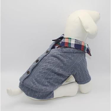 Imagem de Petzzi Roupas para cães e gatos, suéteres com gola de camisa botões rosa azul - Noé (GG, azul)