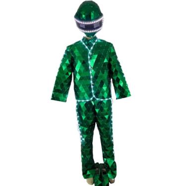 Imagem de Earthradius LED Mirror Man Glass Mask Disco Party DJ Adult Costume Stage Dress Performance Halloween Cosplay Clothing (Green, L)