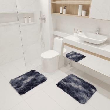 Imagem de Kit Tapete Banheiro Felpudo Peludo Mesclado Preto 40 X 60 Cm