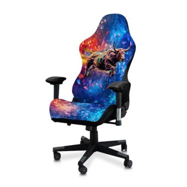 Imagem de Conjunto de capa de cadeira de jogos de 4 peças com design de gato, cachorro e vaca - impressão digital 3D, macia e elástica antiderrapante - serve na maioria das cadeiras de escritório/jogos (vaca 2)