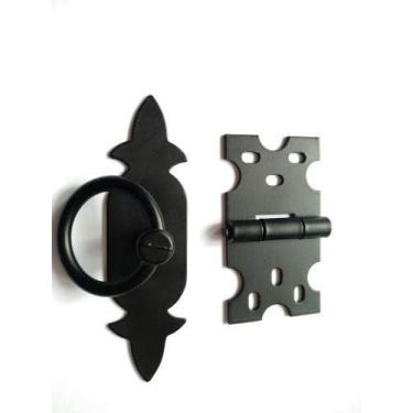 Imagem de Kit 11 Puxadores Chapa Rustica + 9 Dobradiças Preto Mexicana