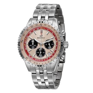 Imagem de BERNY Relógio cronógrafo com taquímetro analógico de quartzo para homens, relógio de pulso masculino de vidro de safira para esportes, relógio de pulso masculino de aço inoxidável com calendário de