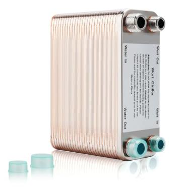 Imagem de Resfriador de mosto 60 placas, trocador de calor de cobre de placa soldada para cerveja caseira, placa de aço inoxidável de 19 x 7,4 cm, conexão de rosca 1/2 NPT sistema de resfriamento rápido de