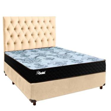 Imagem de Conjunto Cama Box Perola Casal + Colchão Molas Ensacadas Life Gold Par