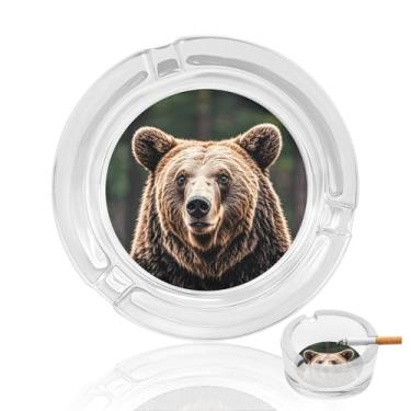 Imagem de Cinzeiro de vidro de cristal Lodge Bear Deer Cinzeiro redondo de vidro resistente para fumar cinzeiro portátil decorativo moderno para uso em casa, escritório, interior, exterior, pátio