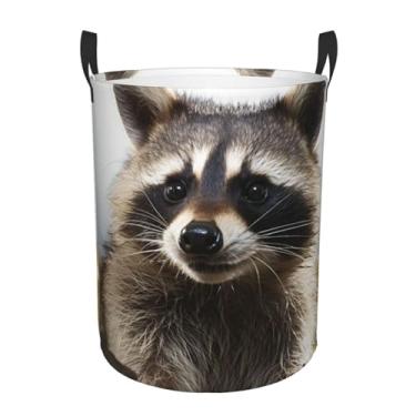Imagem de Cesto de lavanderia de guaxinim peludo dobrável à prova d'água cesto de armazenamento de roupas com alças pano oxford organizador de brinquedos cesta para banheiro, lavanderia, quarto, pequeno