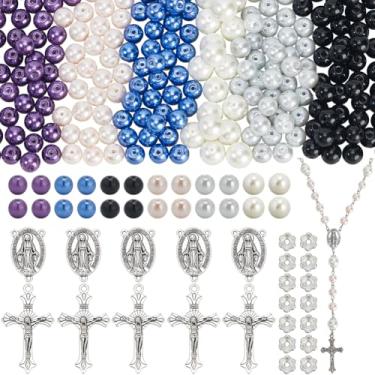 Imagem de SUNNYCLUE 700 peças kits de fabricação de terços crucifixo crucifixo cruzes cruz Páscoa pingentes oval lustre link berloque contas de vidro pérola para fabricação de joias, faça você mesmo, colar