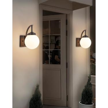 Imagem de AXOTEXE Conjunto de 2 arandelas de parede externas, luzes modernas de varanda frontal para casa, suporte de parede para luminária externa com globo de vidro fosco, iluminação interna para banheiro