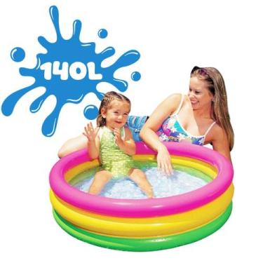 Imagem de Piscina Infantil Inflável Redonda 140L 3 Anéis Colorida - Caerus Summe