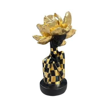 Imagem de Estátuas africanas para decoração de casa, decorações de esculturas para sala de estar, estatuetas de busto de senhora africana de 28 cm, ornamento estético moderno preto para prateleiras e mesas