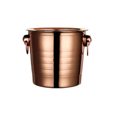 Imagem de Balde de gelo para festas Balde de gelo de aço inoxidável engrossado, champanhe, gelado, cerveja, vinho, balde refrigerado para cubos de gelo, recipiente de gelo, balde de vinho (marrom, pequeno)