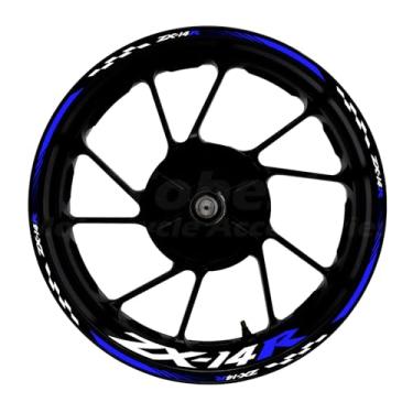 Imagem de Awonderful Kit de listras refletivas para motocicleta, adesivos de aro de roda de vinil compatíveis com Kawasaki ZX-14R 2006-2021 (azul)