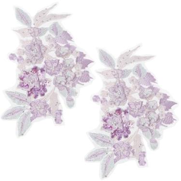Imagem de GORGECRAFT 2 Pçs Remendos de Renda Bordado Flor Pérola 3D Lantejoula Roxo Floral Tecido Apliques Costura Decorativa Bordado Costura em Remendos para Vestido de Noiva DIY Casamento Roupas Bolsas