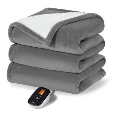 Imagem de Sunable Cobertor elétrico aquecido – Cobertor lavável à máquina com configurações de tempo, ajuste de calor, tamanho completo 197 × 213 cm, certificado ETL, cinza - veludo e sherpa