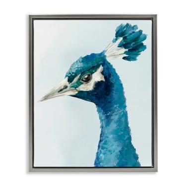 Imagem de Stupell Industries Arte de parede em tela flutuante com moldura cinza pavão de plumagem vívida, design de Hannah Dawson, 53 x 43 cm