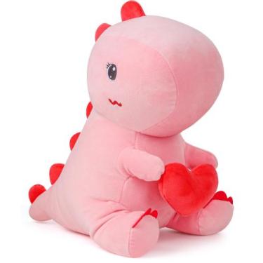 Imagem de Brinquedo de pelúcia, dinossauro, pelúcia, rosa, 30 cm com coração de 