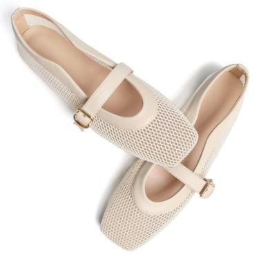 Imagem de Sapatilhas de balé WENJIAZHIZHI Mesh Fishnet, bico quadrado, bege 43