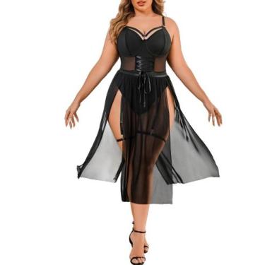 Imagem de Lingerie Avidlove Plus Size, macacão com malha preta