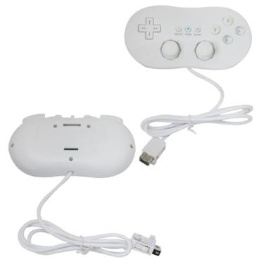 Imagem de INGQI Substituição de joystick de controle clássico com fio compatível com console remoto Nintendo Wii/Wii U, branco