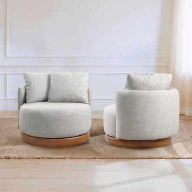 Imagem de Conjunto 2 Poltronas Base Fixa e Estofada com Almofadas Decorativas Vilani Espresso Móveis Marrom/Cinza Claro