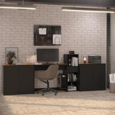 Imagem de Conjunto De Escritório 4 Peças Tech Office Mesa Livreiro E 2 - Preto E