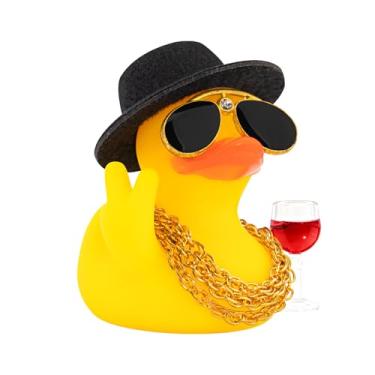 Imagem de wonuu Ornamento de carro de pato de borracha presentes de escritório engraçados acessórios de carro decorações peculiares taça de vinho, sinal em V dedo