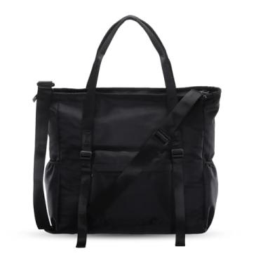 Imagem de XEYOU Bolsa de lona feminina grande transversal Hobo bolsa de ombro com bolsos com zíper, Preto, Fasion