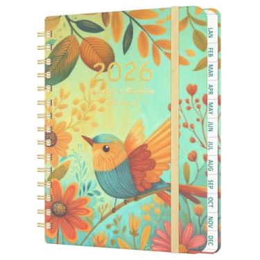 Imagem de Agenda semanal e mensal 2026 - agenda diária com abas, encadernação dupla, bolso traseiro, material para professores de escola, A5 (16 cm x 21,6 cm) (pássaro)