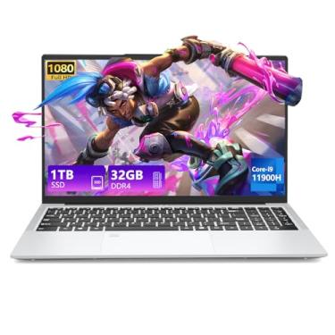 Imagem de Laptop I9-11900H (Beat Core i7-1185G7), laptop de 15,6 polegadas, laptops para jogos, 32 GB de RAM, 1 TB SSD FHD IPS, teclado retroiluminado com desbloqueio de impressão digital, WiFi, RJ45, HDMI