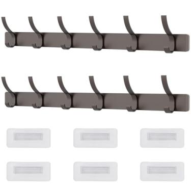 Imagem de 2 cabides grandes montados na parede, cabideiro longo de 45 cm para parede, ganchos rústicos montados na parede, 2 cabides de parede com 6 ganchos para chapéu, roupas, bolsas, jaqueta, etc. (cinza)