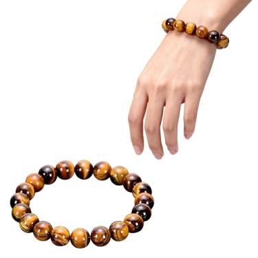 Imagem de Pulseira de contas de olho de tigre, pulseira de contas de energia de pedras preciosas polidas naturais para cura, meditação, One Size, Vidro, Sem Pedra Preciosa