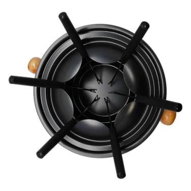 Imagem de Conjunto de Fondue Premium, Aço Inox, 1,7L, com Base e 6 Garfos Personalizados, Queimador e Disco Protetor, Preto, 11 Peças