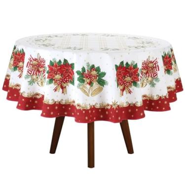 Imagem de Toalha de Mesa Natalina Redonda 1,60m 4 Lugares - Cores Vermelha, Verde e Branca com Estampa Papai Noel(Natal 107)