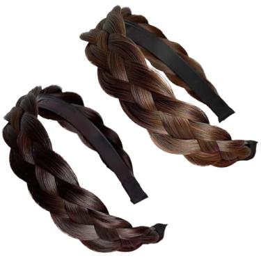 Imagem de Bandanas trançadas marrons para mulheres, design de 4 fios em espinha de peixe, antiderrapante, conjunto de 2 peças em marrom escuro e claro, fibra de alta temperatura