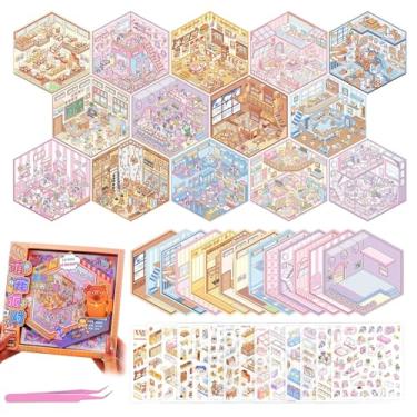 Imagem de 14 Sets DIY 3D House Stickers Collection Book, 3D Miniature Pet Shop Scene Simulated, Cute Cartoon Stickers for Adults and Kids, Fun Simulated Scene Game for Girls (Gift Box Packaging) (Modern)