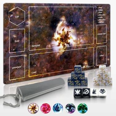 Imagem de Cylvenor 24x14 Rubber Game mat for Magic The Gathering/MTG, Premium MTG playmat with Storage Bag & 16-Piece dice Set(White)