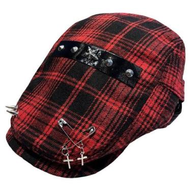 Imagem de Chapéu de boné plano vermelho xadrez Ivy Gatsby Newsboy para homens e 