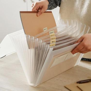 Imagem de Pasta de arquivo expansível com abas, organizador de arquivos de 13 bolsos, com fecho de fivelas elásticas, organizador de documentos de papel A4 para escritório escolar em casa (1, branco