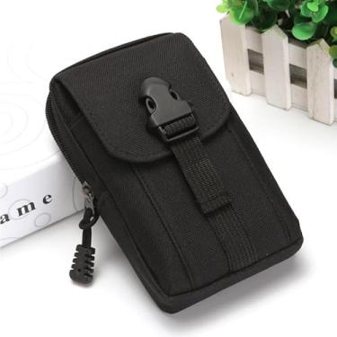 Imagem de Bolsa tática para celular Molle, coldre para smartphone, bolsa utilitária portátil EDC, porta-cartões, organizador, pacote de segurança resistente, adequado para cinto de cintura, preto, 10 x 16,7 cm