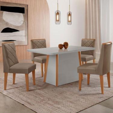 Imagem de Mesa Jantar Diane 120cm Tampo Mdf E Vidro 4 Cadeiras Isadora Moderna Veludo Capuccino Off White Naturale Serigrafia