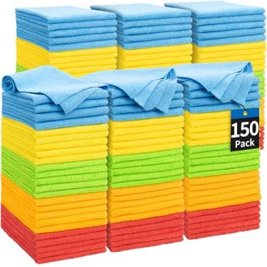 Imagem de HOMERHYME Pano de limpeza de microfibra, pacote com 150 panos de limpeza toalha de microfibra absorventes a granel panos de lavagem sem fiapos, toalhas multiuso para carros, lojas, automóveis, garagem