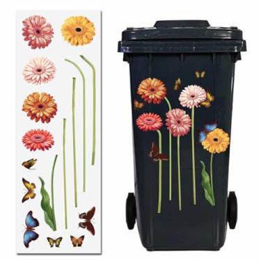 Imagem de GORGECRAFT Adesivos de lata de lixo para ambientes externos primavera floral borboleta Wheelie Bin adesivos adesivos de 25,4 x 45,7 cm PVC impermeável envoltórios grandes para caixote do lixo garagem