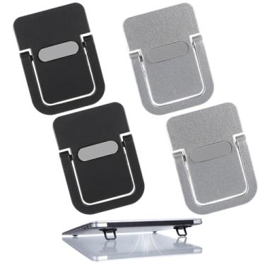 Imagem de MBAIYO 4 peças de suporte de teclado portátil autoadesivo para laptop, mini pés invisíveis para mesa, teclado de computador, suporte para laptop com silicone antiderrapante (preto + prata)