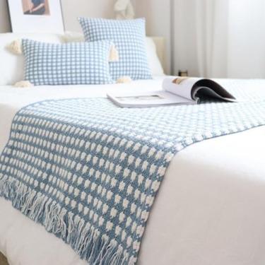 Imagem de Cachecol de corredor de cama de hotel para tamanho king, corredores de cama, poliéster durável, adiciona textura e cor, para estilo cinco estrelas, decoração de ocasião especial - Azul||1 peça fronha